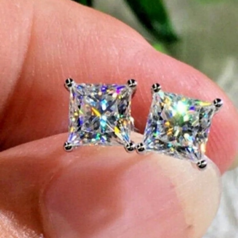 S925 Princess Cut Diamond Earrings